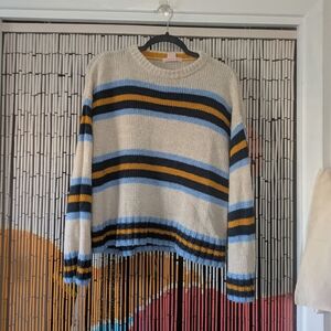 Urban Outfitters Cream and Blue Striped Sweater
